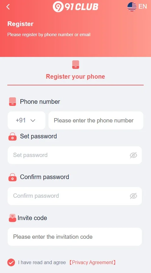 91 club registration page